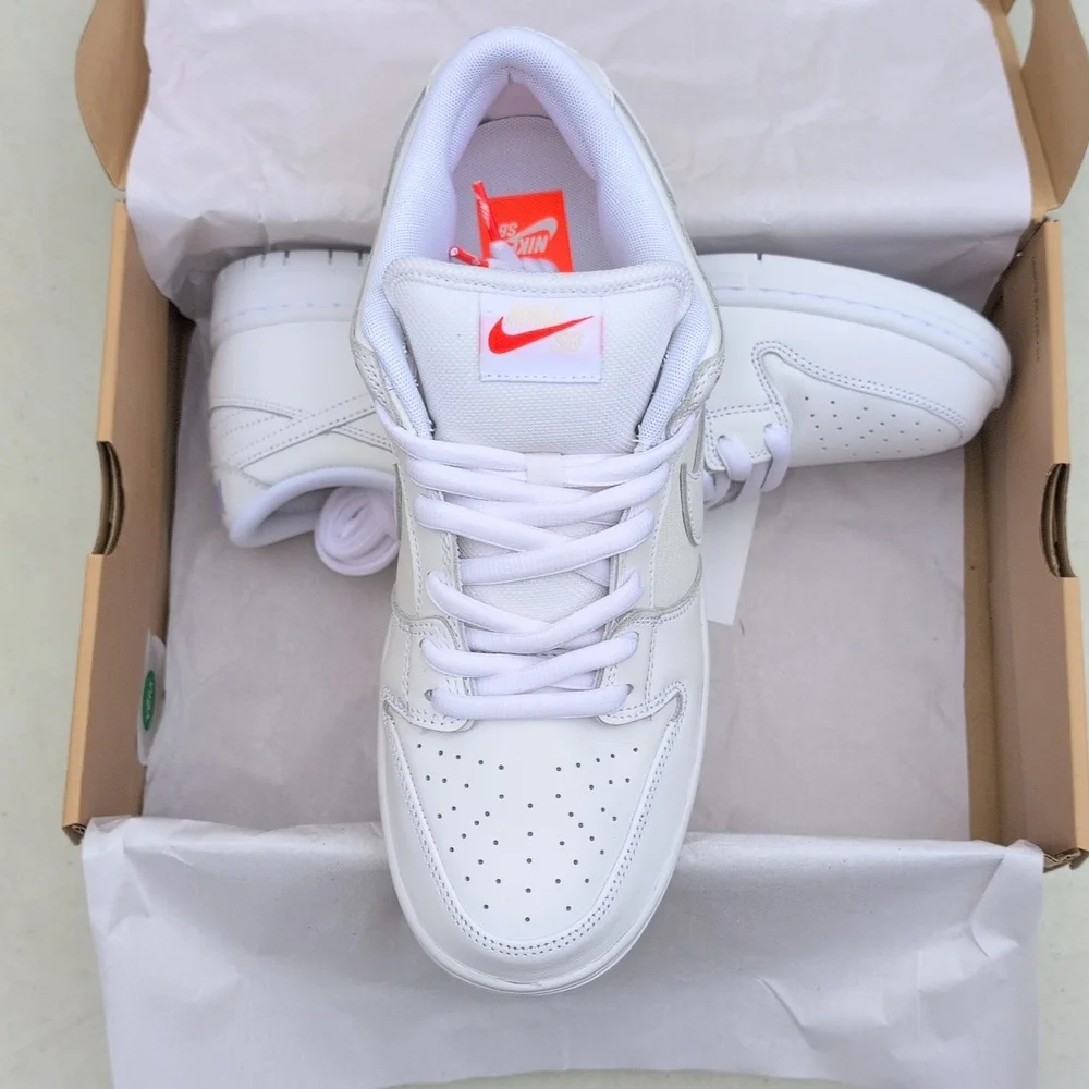 Nike SB Dunk Low Pro - Triple White Orange Label - Men's Size 11 ( FJ1674-100 ) - Picture 3 of 9
